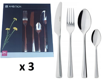 Sztućce Ambition Siena 72 sztuki nierdzewne zestaw dla 12 osób obiadowe nowoczesne proste komplet bez wzoru komplet