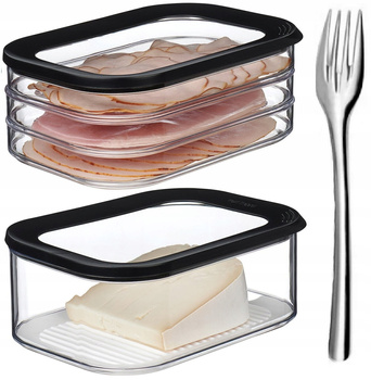 Pojemniki MEPAL MODULA zestaw 2 pojemników BEZ BPA 1 na mięso węliny ser żywność 1 piętrowy 3 w 1 czarny