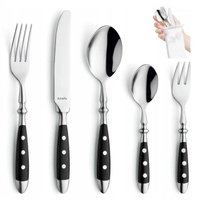 Amefa sztućce Country Vintage zestaw 30 sztuk dla 6 osób obiadowe czarne retro z widelczykami do ciasta bez niklu 18/0