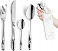 Sztućce Amefa Whisper zestaw 32 obiadowe nierdzewne komplet dla 8 OSÓB z wzorem fali klasyczne bez niklu stal 18/0