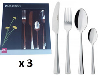 Sztućce Ambition Siena 72 sztuki nierdzewne zestaw dla 12 osób obiadowe nowoczesne proste komplet bez wzoru komplet