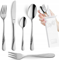 Amefa sztućce Felicia zestaw 60 sztuk obiadowe komplet dla 12 osób z widelczykami do ciasta z wzorem fali bez niklu 18/0