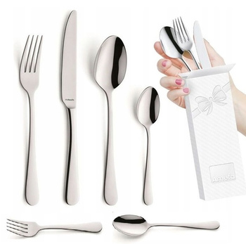 Sztućce Amefa Austin zestaw 36 obiadowe komplet dla 6 OSÓB z widelczykami do ciasta tortu i małymi łyżeczkami do kawy bez wzoru  18/0