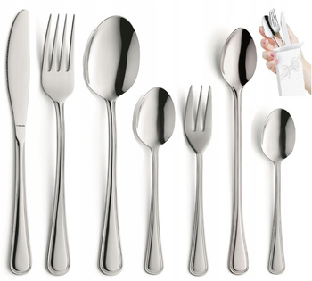 Sztućce Amefa Bologna zestaw 42 obiadowe komplet dla 6 OSÓB z widelczykami do ciasta łyżeczkami kawy latte bez niklu 18/0