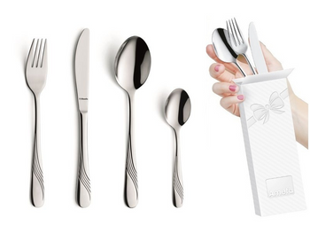 Amefa sztućce Felicia zestaw 48 obiadowe komplet dla 12 OSÓB z wzorem fali klasyczne nierdzewne bez niklu 18/0