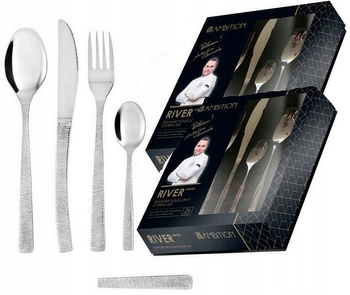 Ambition sztućce River zestaw 48 obiadowe modern komplet dla 12 osób z wzorem nowoczesne ze stali nierdzewnej do zmywarki