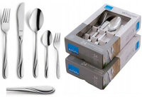 Sztućce Amefa Whisper zestaw 60 obiadowe komplet dla 12 osób z widelczykami do ciasta tortu klasyczne z wzorem fali bez niklu 