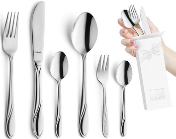 Sztućce Amefa Whisper zestaw 72 nierdzewne komplet dla 12 OSÓB z widelczykami do ciasta i małymi łyżeczkami do kawy z wzorem fali