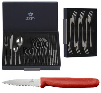 GERPOL VENUS zestaw 30 sztućce nierdzewne dla 6 OSÓB nowoczesne bez wzoru komplet 24 obiadowe 6 widelczyki do ciasta tortu stal 18/10