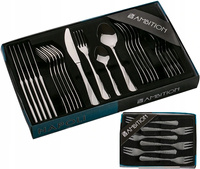 Ambition sztućce Napoli zestaw 30 sztuk nierdzewne z wzorem dla 6 osób komplet 24 obiadowe 6 widelczyki do ciasta