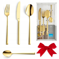 Sztućce Amefa Metropole złote gold zestaw 24 elementy nierdzewne komplet dla 6 osób nowoczesne eleganckie gładkie bez wzoru 
