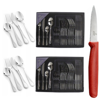 GERPOL VIOLINO  48 komplet sztućców dla 12 osób z wzorem fali zestaw połysk w pudełkach