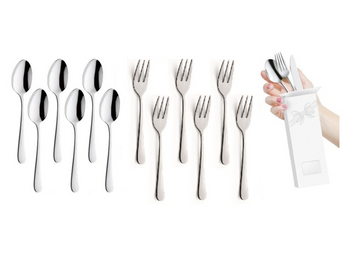 Sztućce Amefa Austin zestaw 6 widelczyki do ciasta tortu deserów 6 małe łyżeczki do kawy komplet dla 12 osób gładkie bez wzoru nierdzewne 18/0