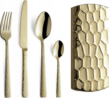 Sztućce Amefa Felicity Gold zestaw 48 sztuk JASNE ZŁOTE szampańskie kolorowe sztućce z wzorem nierdzewne komplet dla 12 osób