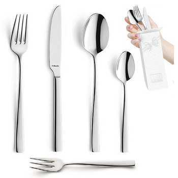 Sztućce Amefa Martin komplet 30 sztuk dla 6 osób z widelczykami do ciasta nowoczesne sztućce obiadowe bez wzoru stal 18/10