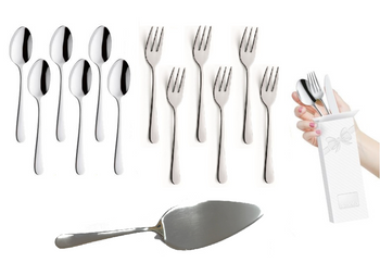Sztućce Amefa Austin 13 zestaw 6 widelczyki do ciasta tortu 6 małe łyżeczki do kawy 1 łopatka komplet na 6 osób bez niklu 18/0