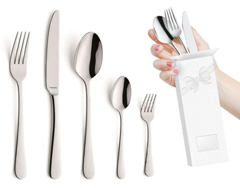 Sztućce Amefa Austin zestaw 60 obiadowe komplet dla 12 OSÓB z widelczykami do ciasta tortu gładkie bez wzoru klasyczne bez niklu 18/0
