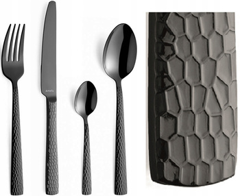 Sztućce Amefa Felicity Black zestaw 48 sztuk CZARNE z wzorem kolorowe sztućce nierdzewne komplet dla 6 osób