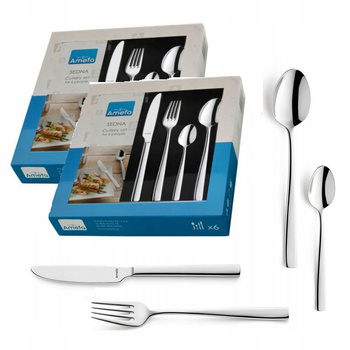 Sztućce Amefa Sedna zestaw 48 sztuk komplet dla 12 osób nowoczesne bez wzoru gładkie bez niklu 18/0