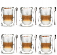VIALLI DESIGN GEO 6 szklanek termicznych wysokich do kawy latte herbaty wody soku 350 ml + łyżeczki do latte